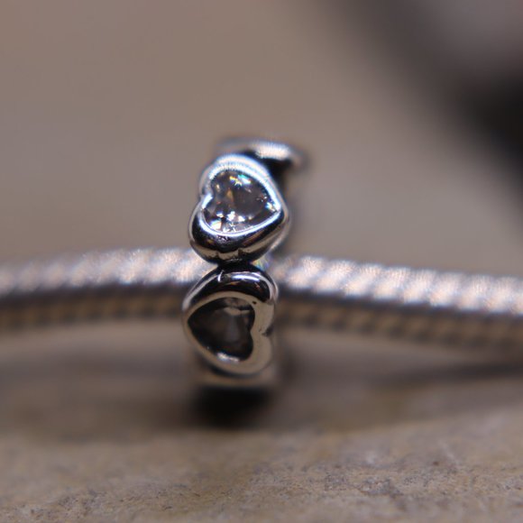 Hearts Spacer Bracelet Charm - S925 Sterling Silver Fits Pandora - Picture 3 of 5